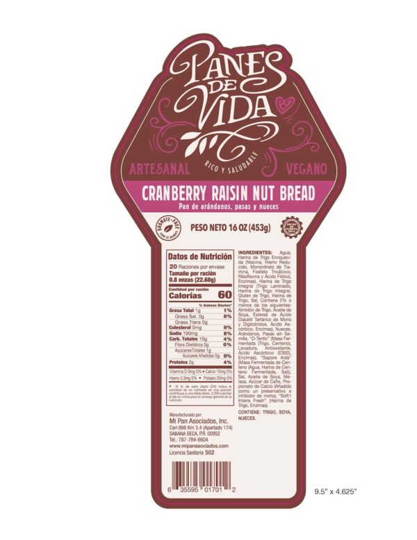 CRAN001 -Pan de Vida Cranberry Raisin